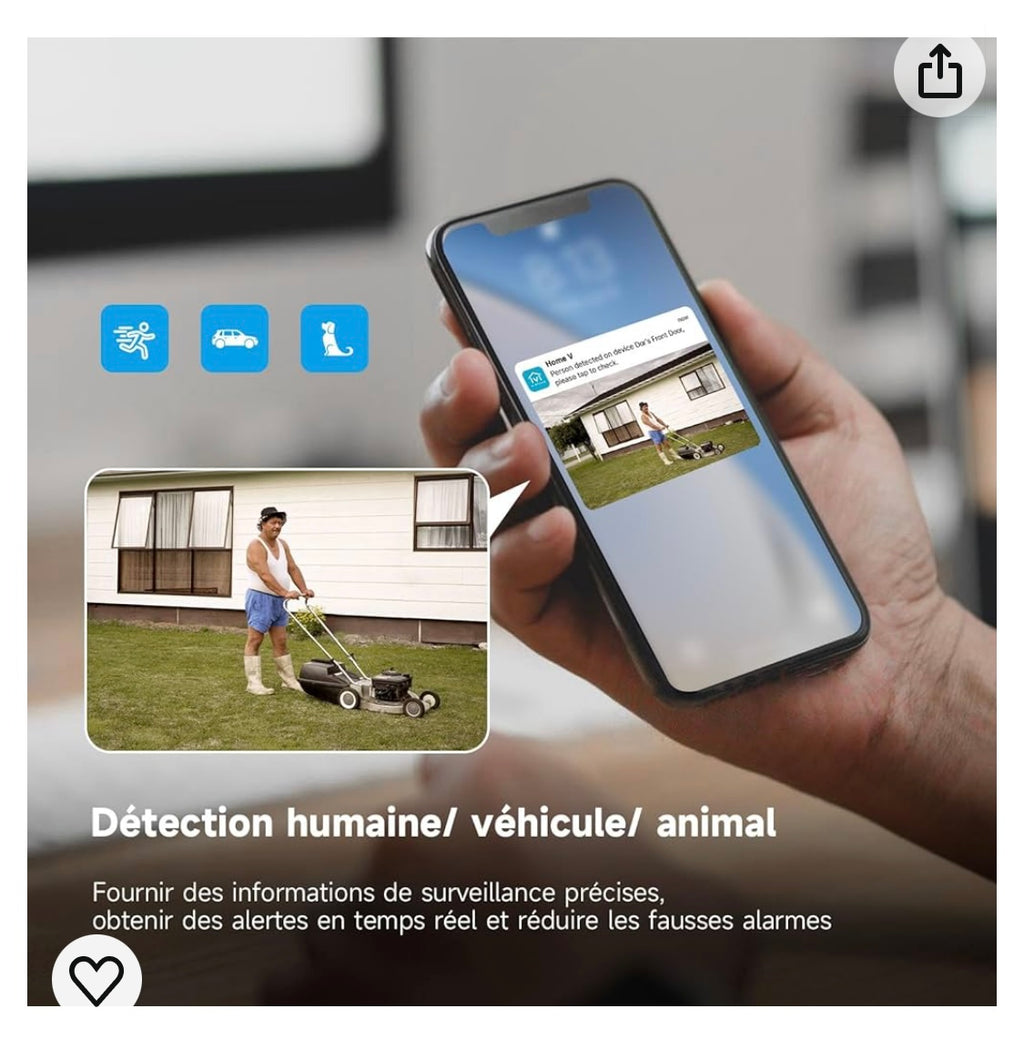Virtavo Caméra Wifi de surveillance extérieure 1080p sur batterie iOS/Androïd -5.000F