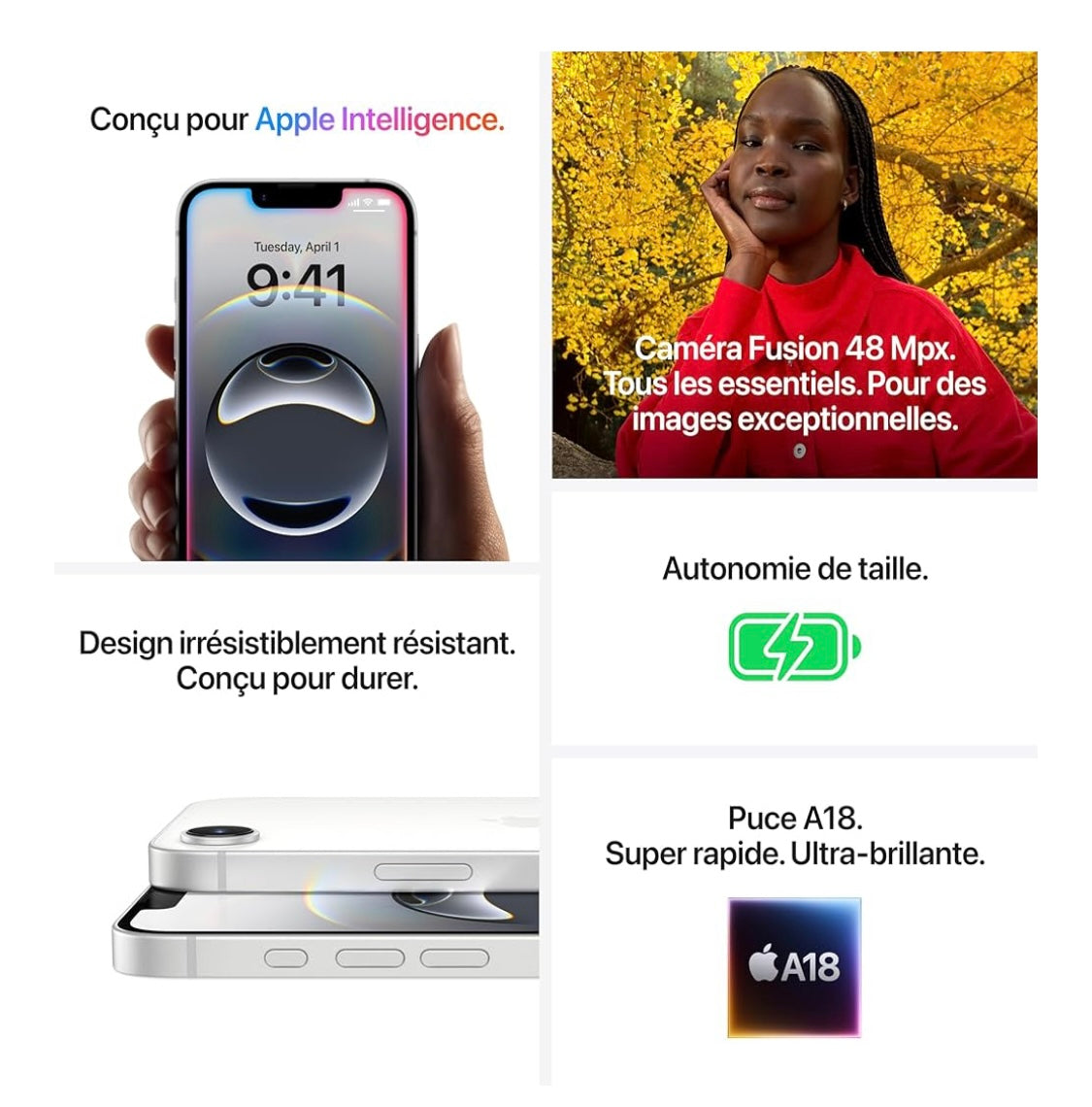 iPhone 16e 128 Go Noir 5g + 1 Coque + 1 Verre protection (neuf !!!) -100.000F