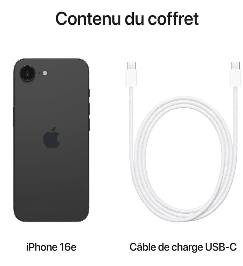 iPhone 16e 128 Go Noir 5g + 1 Coque/verre protection (neuf !!!) -100.000F