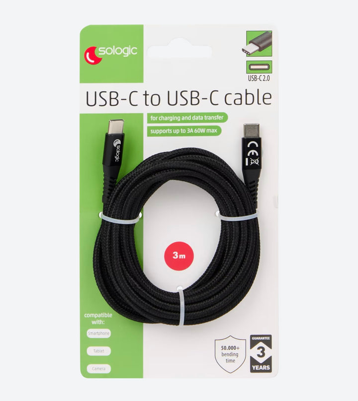 Câble USB C/USB C 60W 3m – GEO Gabon Shop & Online