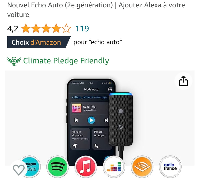 Echo auto 2 avec Alexa iOS/Androïd -20.000 F