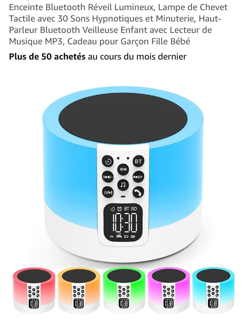 Enceinte Bluetooth 5 en 1 Réveil MP3 Lampe chevet -5.000F