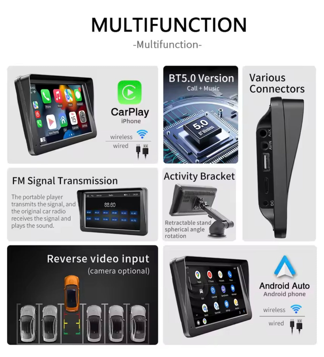 CarPlay et Android auto écran 7’ wireless