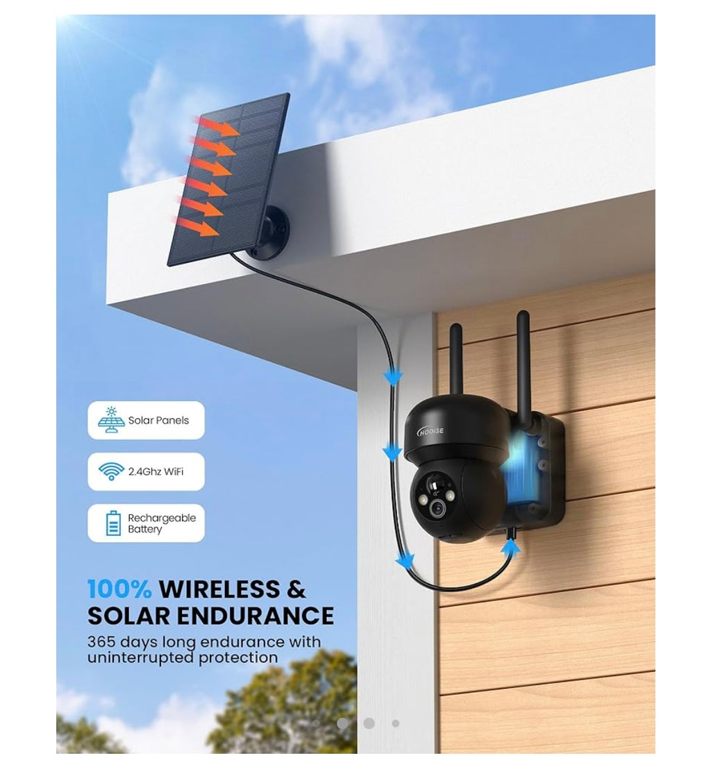 Hooise Caméra Wifi de surveillance extérieure 2K avec panneau solaire iOS/Androïd -10.000F