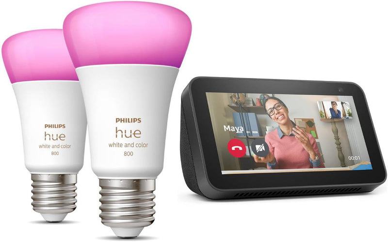 Pack Amazon/Philips Hue (1 Echo show 5 + 2 ampoules 800 lumens white and Color E27) -30.000F