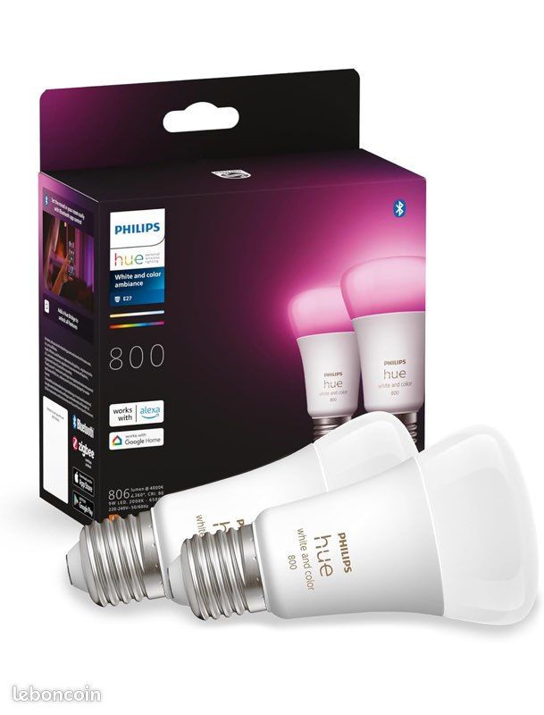 Pack 2 Ampoules connectées 800 lumens Philips Wifi iOS/Androïd -10.000F