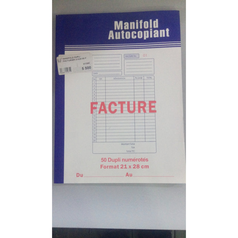 Manifold 50 Factures A4 21x28cm dupli autocopiants -20% - GEO Gabon Shop Online 