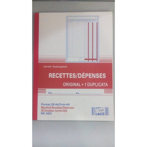 Manifold Recettes/Dépenses A4 21x28.4cm 50 dupli autocopiants -20% - GEO Gabon Shop Online 
