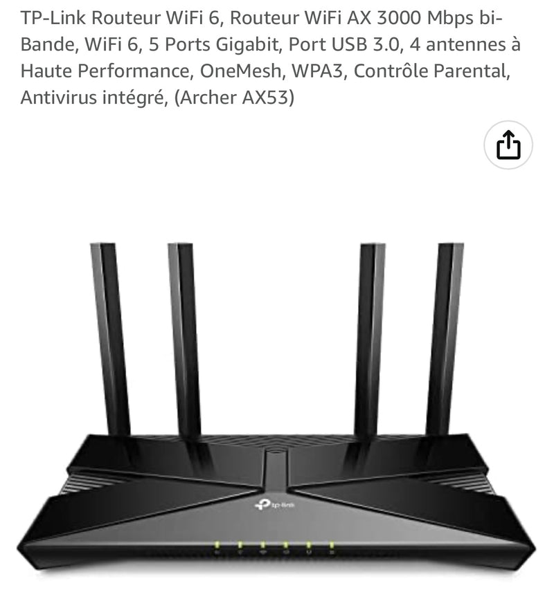 Wifi 6/3gbps Routeur TP-Link AX3000 -19.000F