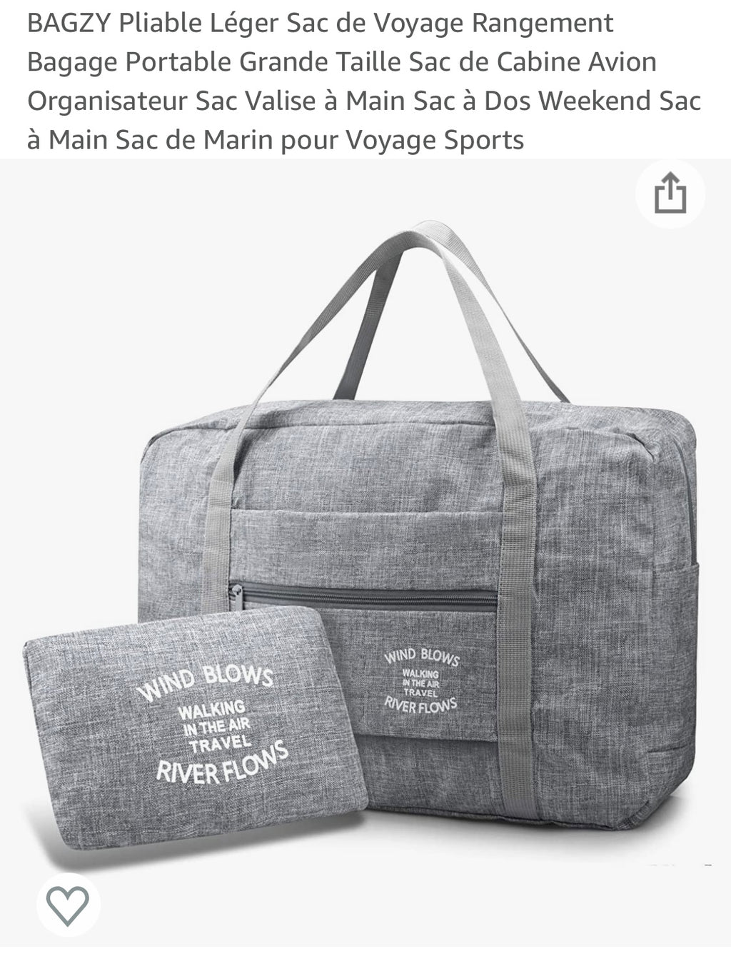 Sac de Voyage pliable 30L gris -40% - GEO Gabon Shop Online 