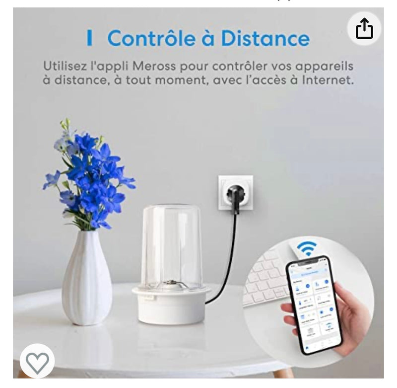 Prise connectée Meross Wifi iOS/Androïd -5.000F