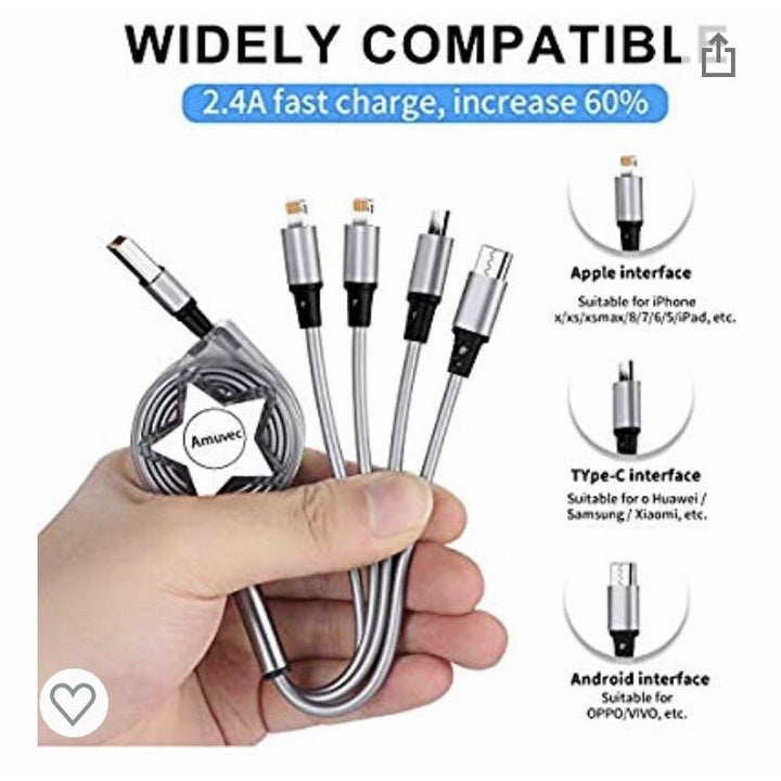 Câble 4 en 1 (2 Lightning/1 MicroUsb/1 Usb C) 1m -33% - GEO Gabon Shop Online 