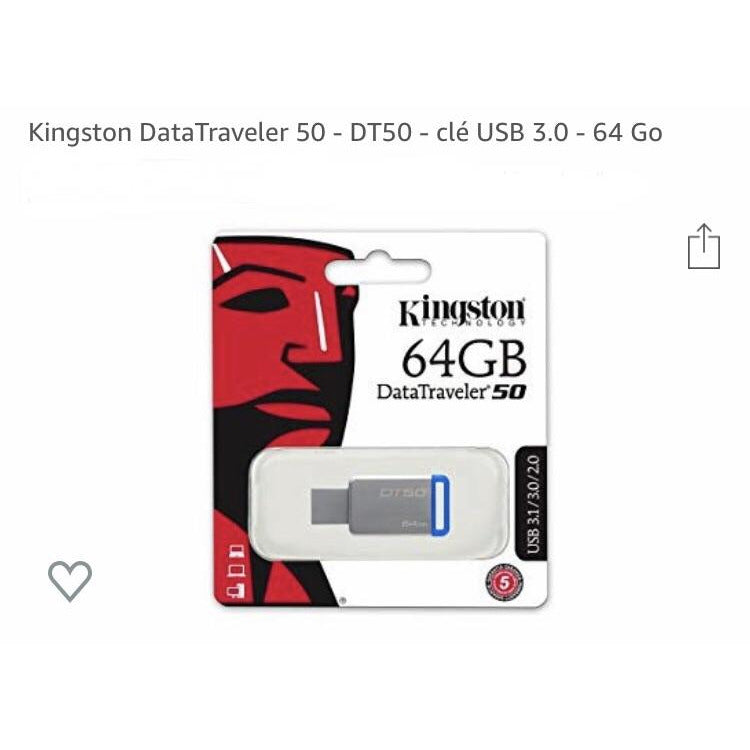 Clé USB 64 Gb 3.1 Kingston DataTraveler 50 -50% - GEO Gabon Shop Online 