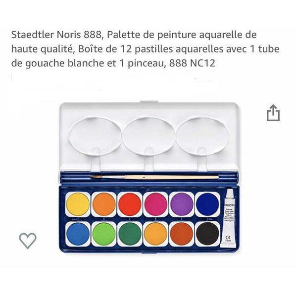Aquarelle 12 Godets + 1 Pinceau + 1 Tube gouache blanc -20% - GEO Gabon Shop Online 