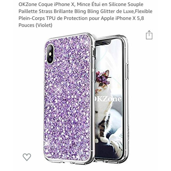 Coque en Silicone Violet + Strass iPhone X/XS -33% - GEO Gabon Shop Online 