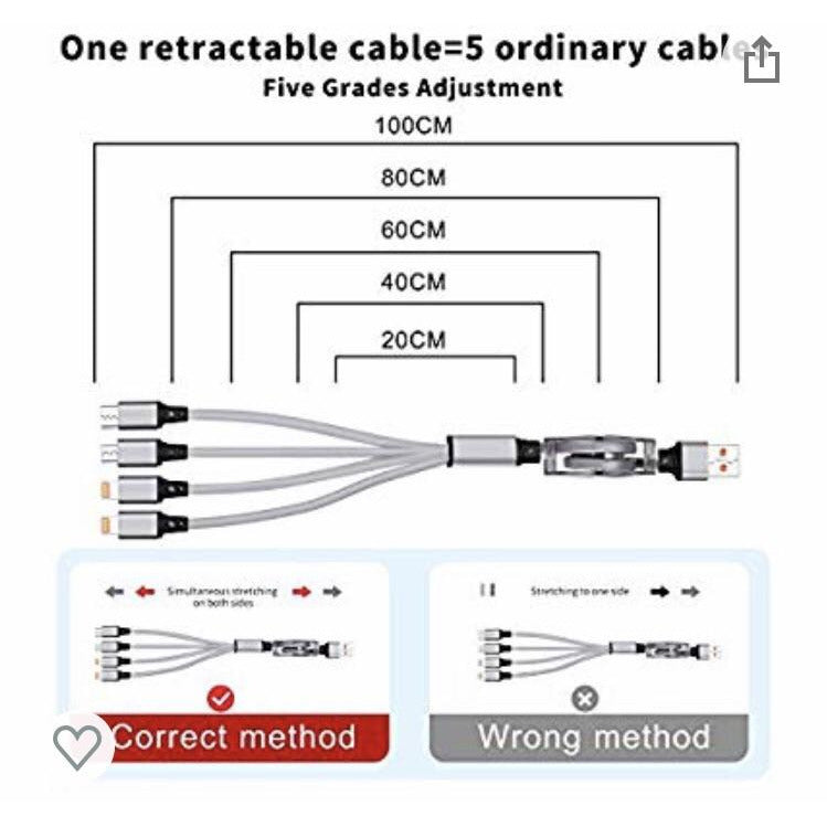 Câble 4 en 1 (2 Lightning/1 MicroUsb/1 Usb C) 1m -33% - GEO Gabon Shop Online 