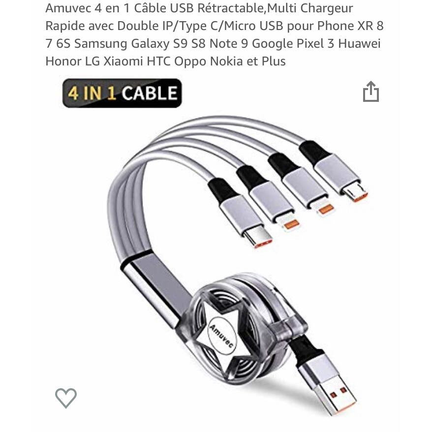 Câble 4 en 1 (2 Lightning/1 MicroUsb/1 Usb C) 1m -33% - GEO Gabon Shop Online 