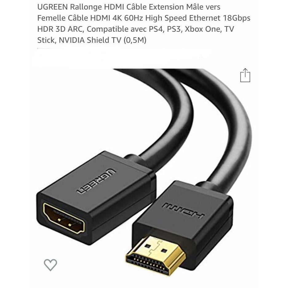 HDMI Rallonge haute qualité M->F 0.5 m -33% - GEO Gabon Shop Online