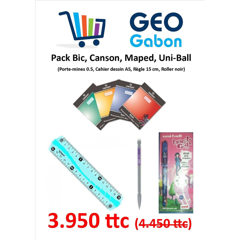 Pack Bic, Canson, Maped, Uni-ball -500F - GEO Gabon Shop Online 