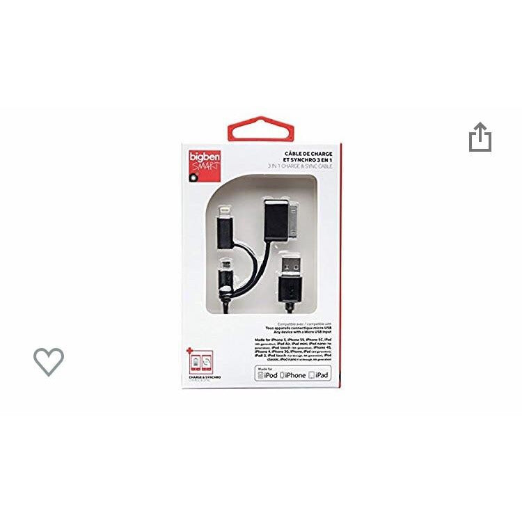 Cable 3 en 1 (Lightning/Usb/Micro-Usb) -25% - GEO Gabon Shop Online 