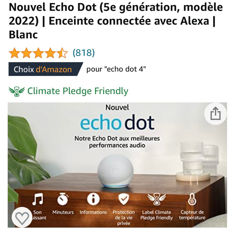 Echo Dot 5 Enceinte Connectée Blanc avec Alexa -15.000F