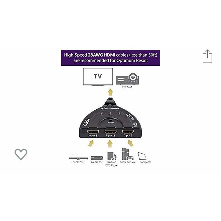 HDMI Switch 3E/1S (Câble 50cm) -40% - GEO Gabon Shop Online 