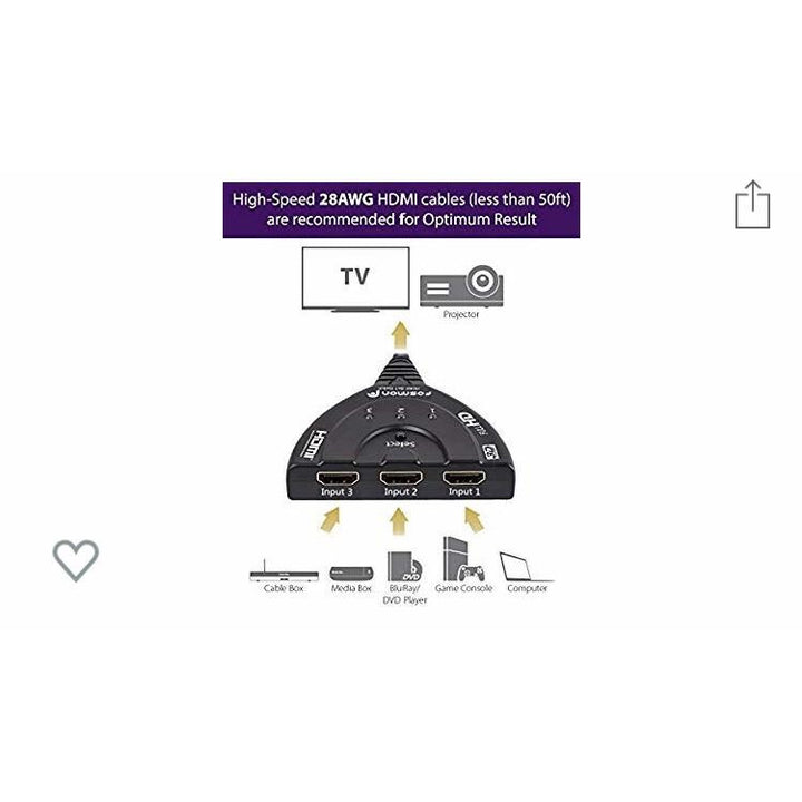 HDMI Switch 3E/1S (Câble 50cm) -40% - GEO Gabon Shop Online 