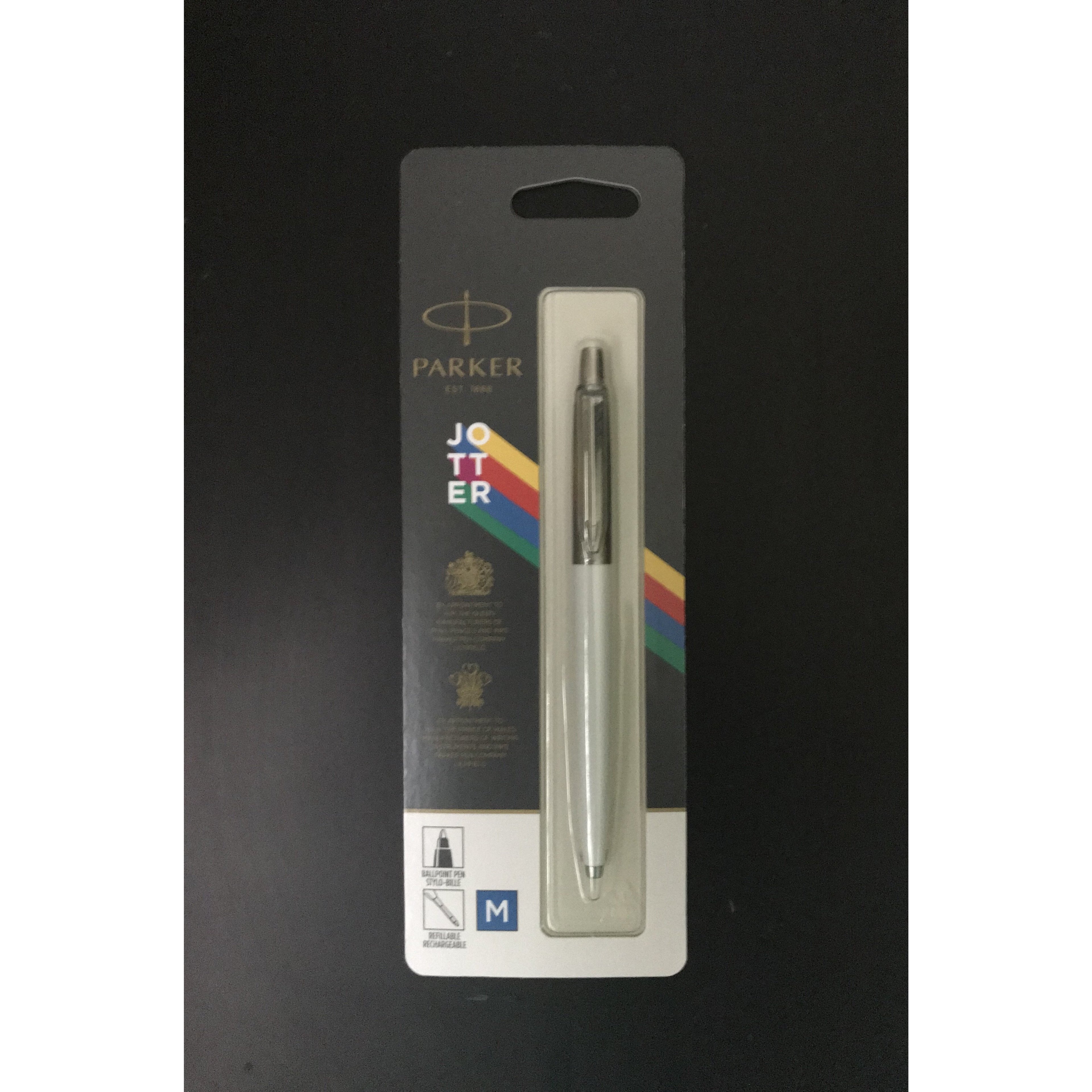 Stylo Bille Parker Jotter encre bleue corps blanc/chromé -37% - GEO Gabon Shop Online
