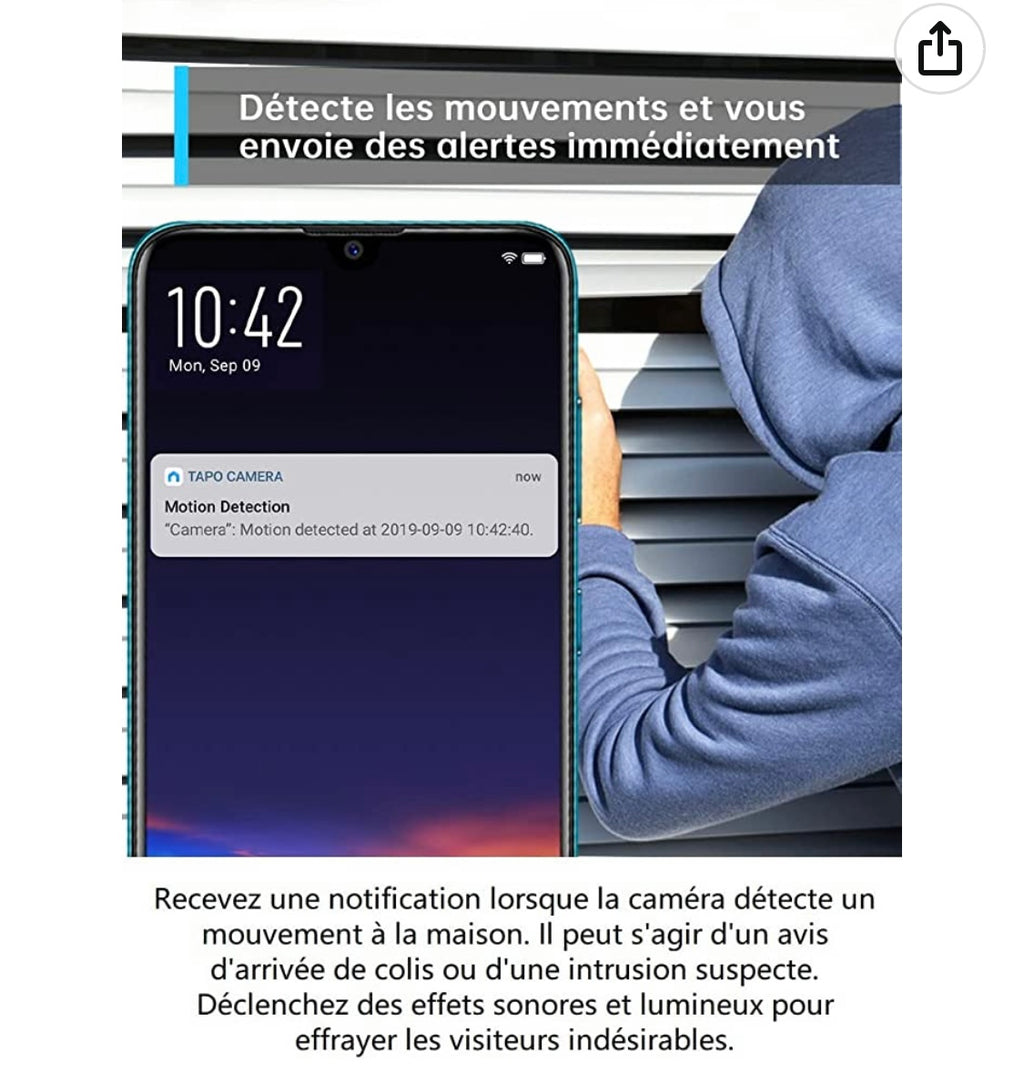 Tapo Caméra WiFi de surveillance intérieure 1080P 360 iOS/Androïd -10.000F