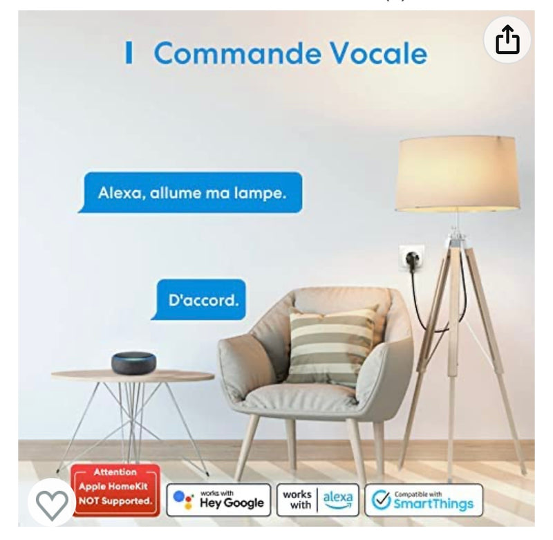 Prise connectée Meross Wifi iOS/Androïd -5.000F