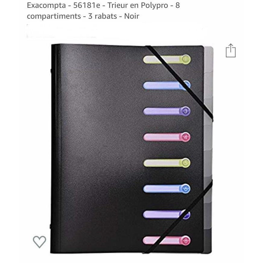 Trieur à fenêtres PP avec élastiques A4 8 comp noir -20% - GEO Gabon Shop Online 