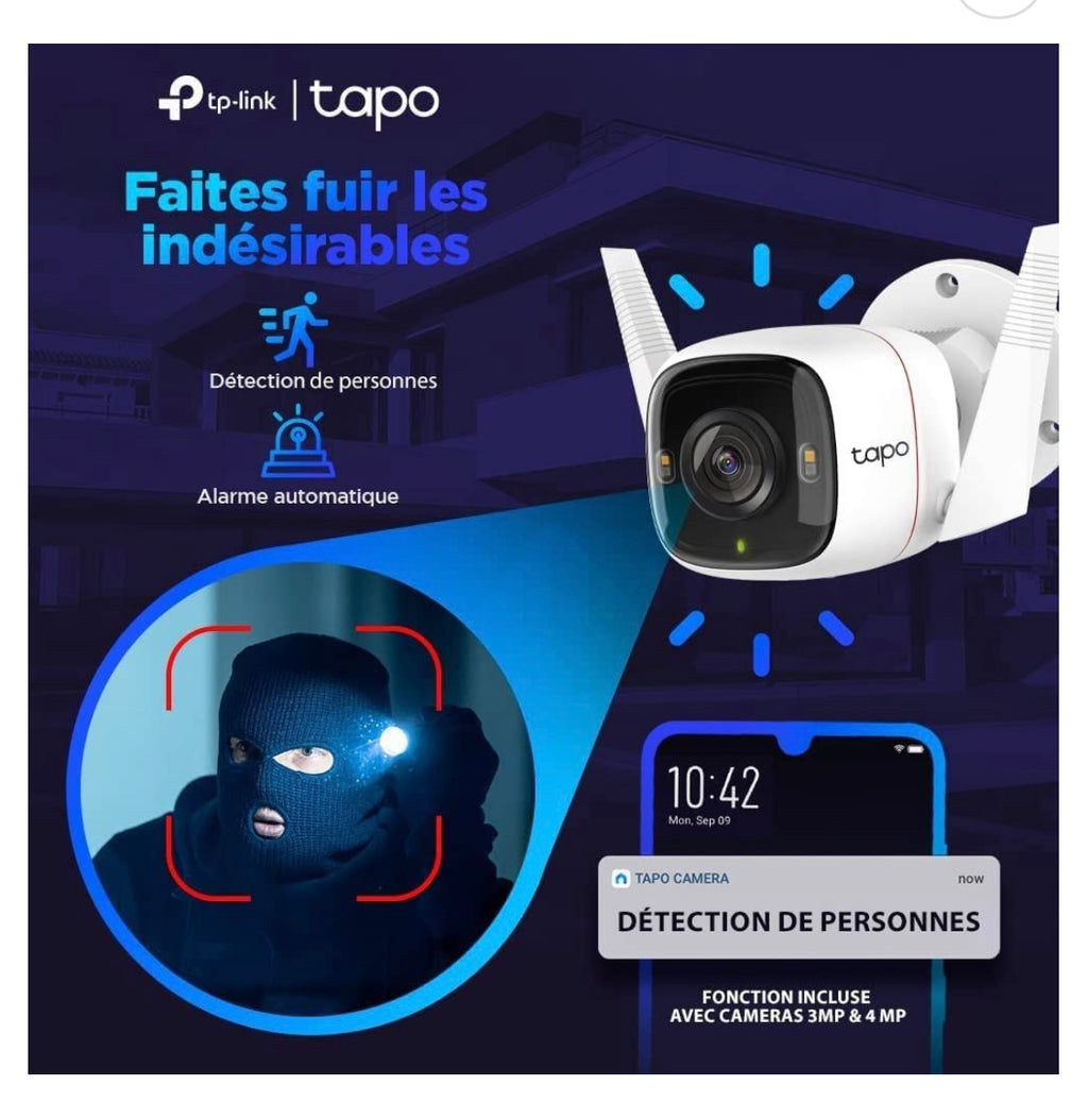 Tapo Caméra Wifi de surveillance extérieure 360 iOS/Androïd -19.900F