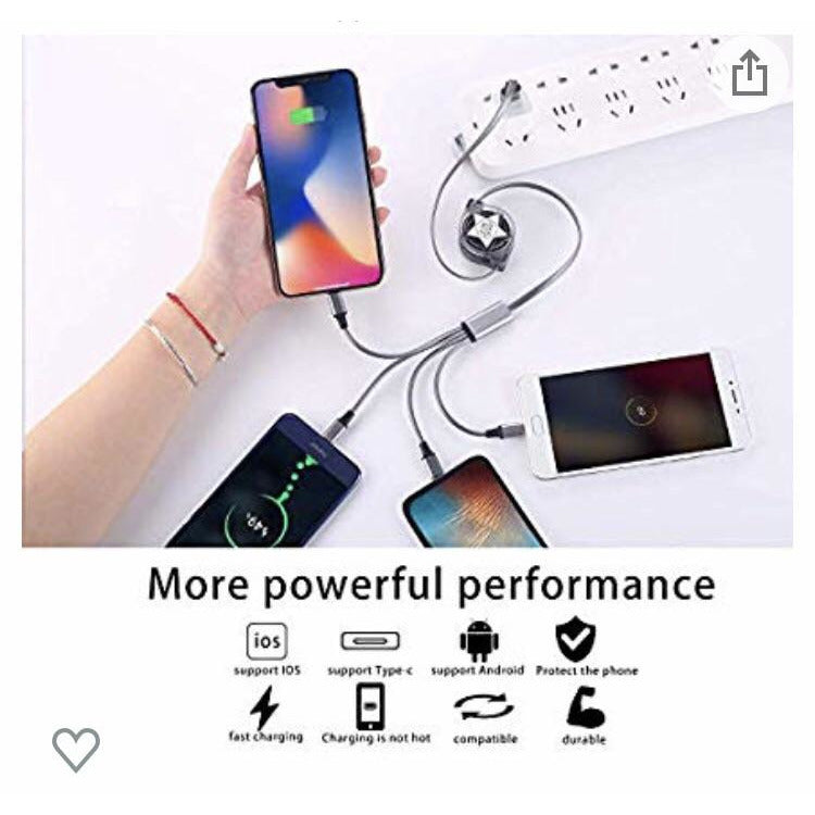 Câble 4 en 1 (2 Lightning/1 MicroUsb/1 Usb C) 1m -33% - GEO Gabon Shop Online 