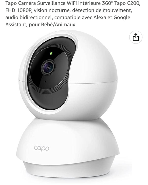 Tapo Caméra WiFi de surveillance intérieure 1080P 360 iOS/Androïd -10.000F