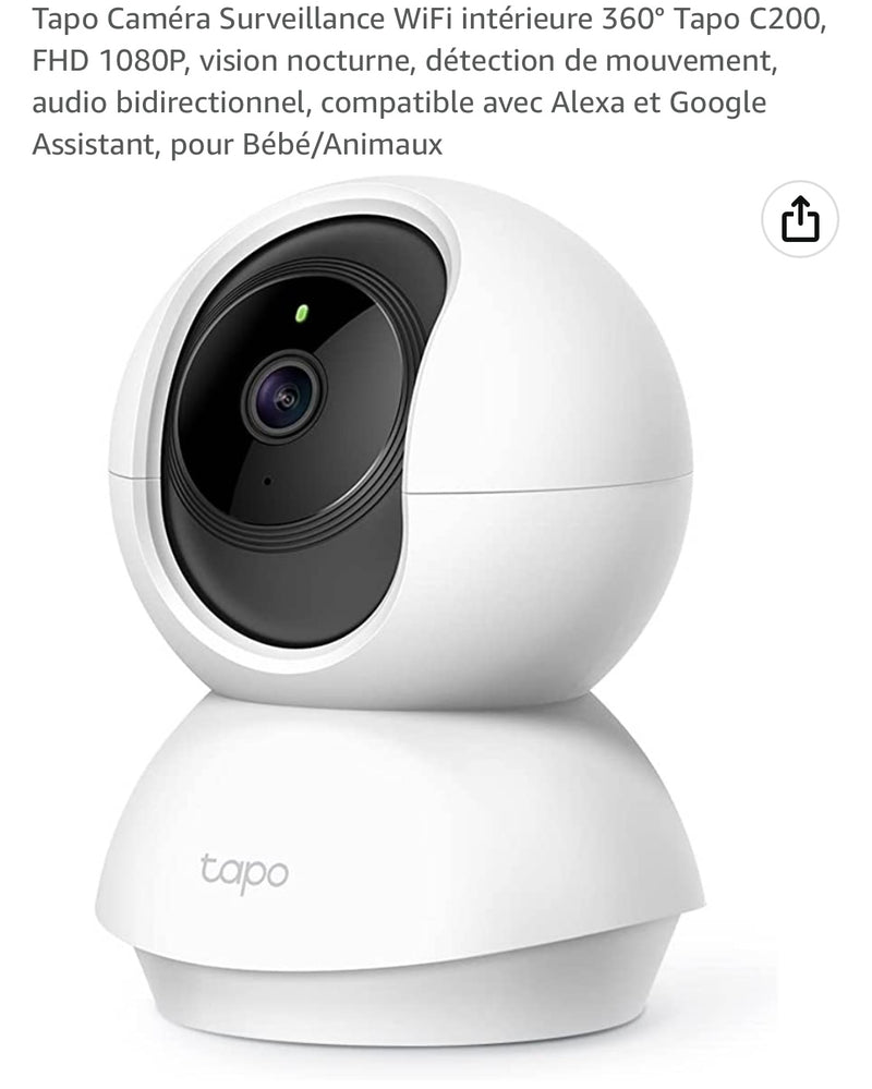 Caméra surveillance WiFi intérieur 360 iOS/Androïd -14.000F