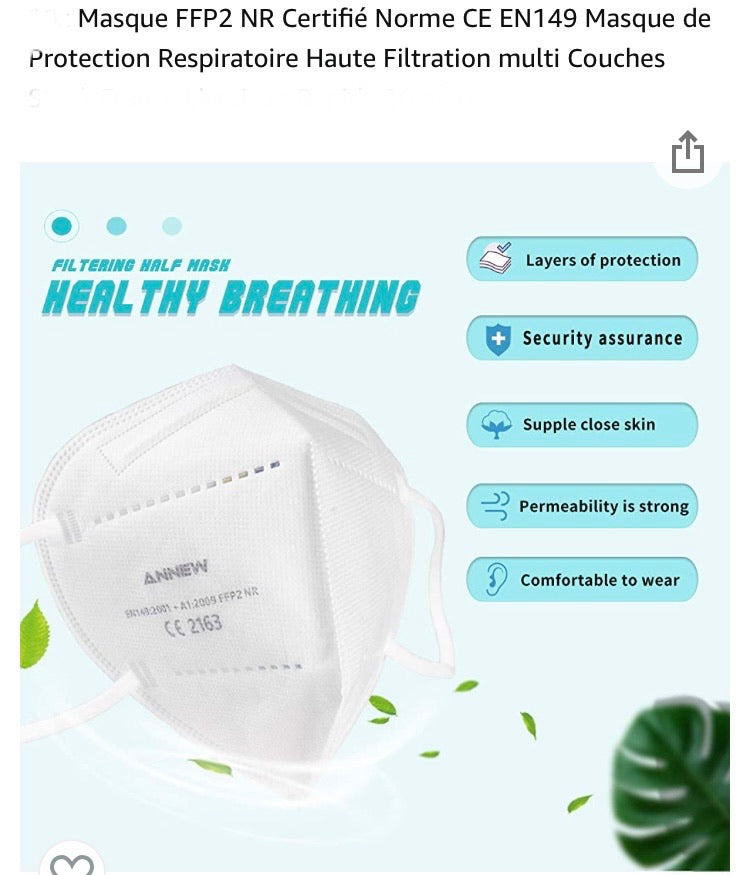 Masques FFP2 jetables blancs (sachet de 5) -33% - GEO Gabon Shop Online 
