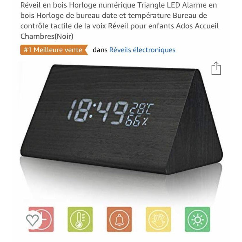 Réveil/Station Météo Led en bois Noir -20% - GEO Gabon Shop Online 
