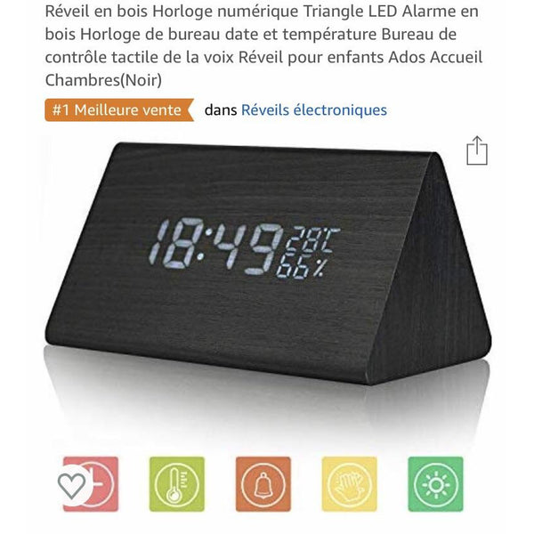 Réveil/Station Météo Led en bois Noir -20% - GEO Gabon Shop Online 