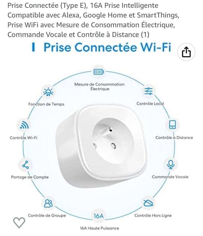 Prise connectée Meross Wifi iOS/Androïd -5.000F