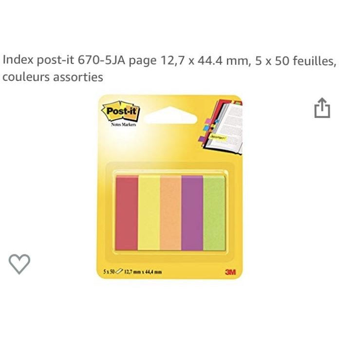 Post-it marque-pages 15x50mm ass coul (5x100) -20% - GEO Gabon Shop Online 