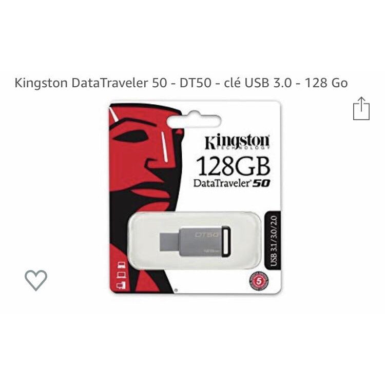Clé USB128 Gb 3.1 Kingston DataTraveler 50 -50% - GEO Gabon Shop Online 