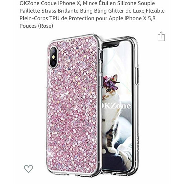 Coque en Silicone Rose + Strass iPhone X/XS -33% - GEO Gabon Shop Online 