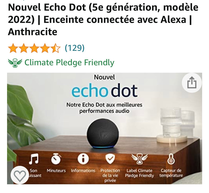 Echo Dot 5 Enceinte Connectée Anthracite avec Alexa -20.000F