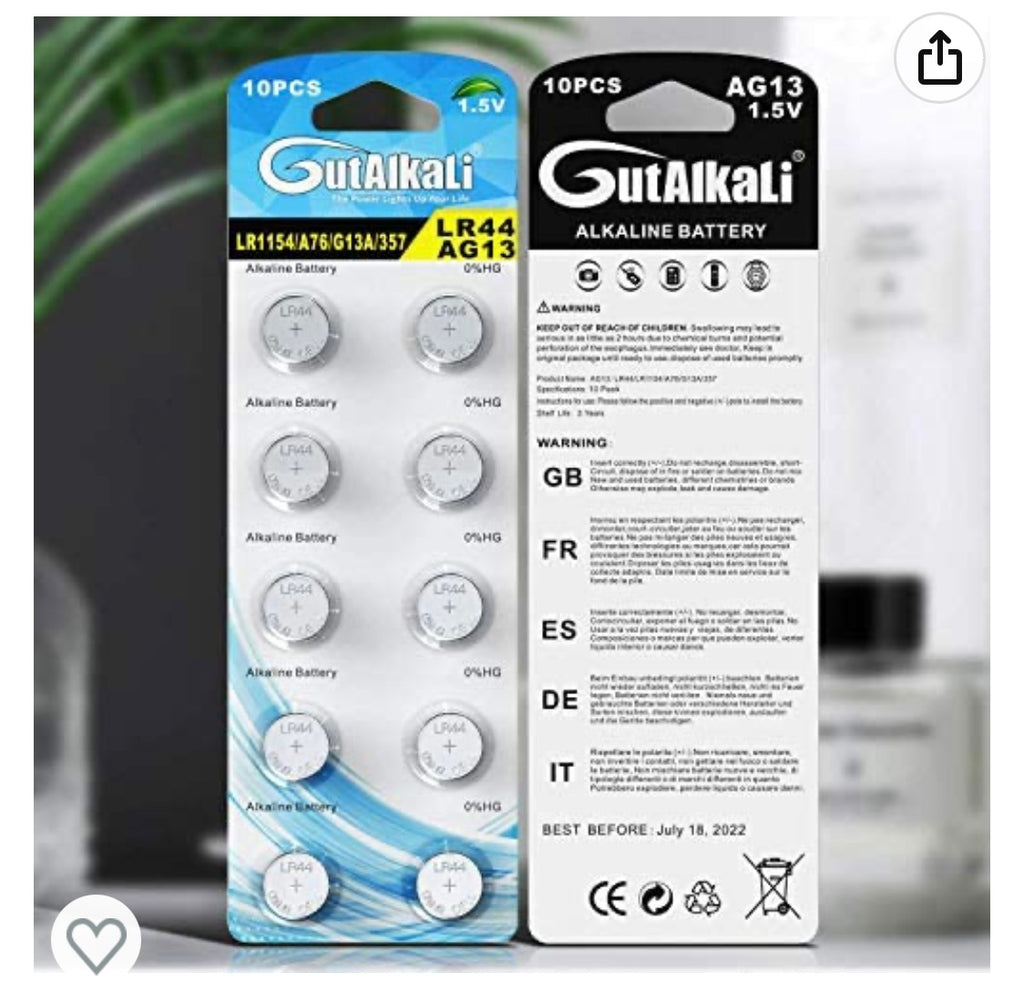 Pile Bouton A76/LR44/AG13/LR1154 1.5V Alcaline (Blister de 10) -50%