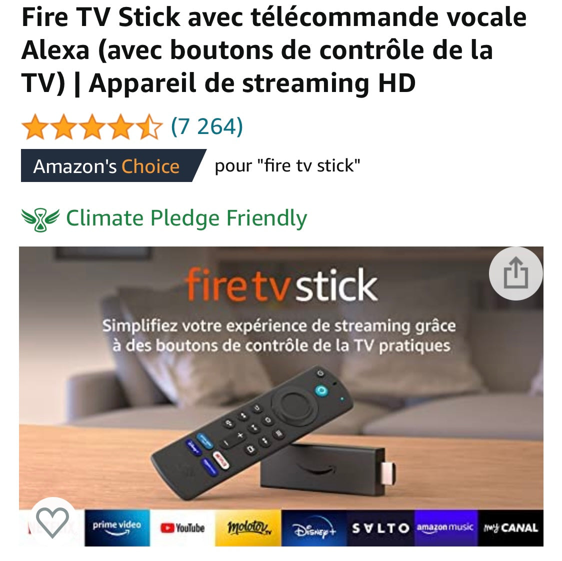 Fire TV Stick avec Télécommande Vocale Alexa -9.900F