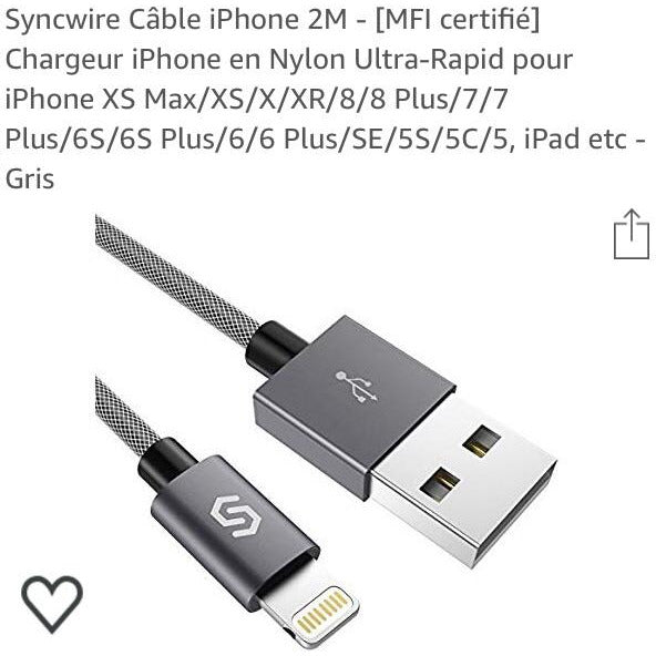 Câble LIGHTNING 2m haute qualité -20% - GEO Gabon Shop Online 