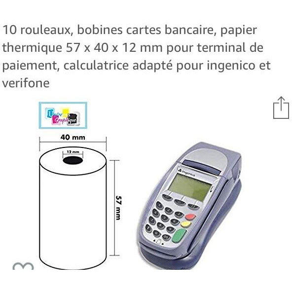 Bobines Papier Thermique 1 pli 57x40x12 paquet de 10 -20% - GEO Gabon Shop Online 