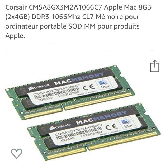 Corsair DDR3 SO DIMM Kit 8Go (2X4Go) Mac -38% - GEO Gabon Shop Online 