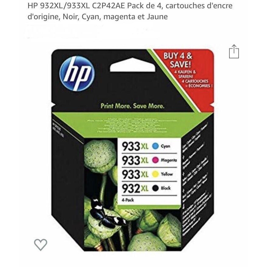 Cartouches encre N°932XL Noir/933XL Cyan, Magenta, Jaune (4) -50% - GEO Gabon Shop Online