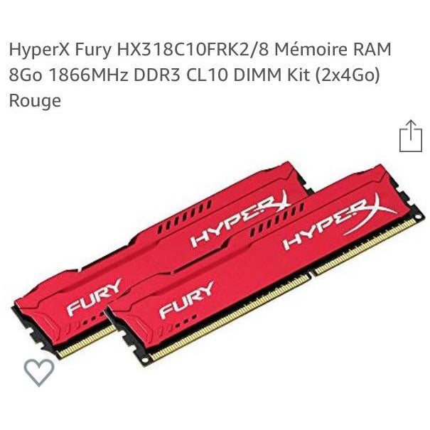 HyperX FURY Red DDR3 DIMM Kit 8Go (2x4Go) -38% - GEO Gabon Shop Online 